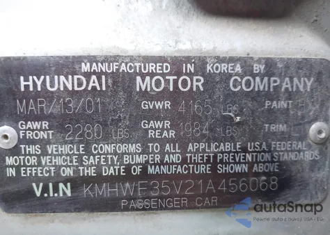 2001 Hyundai Sonata Gls/Gls W/Leather z USA, uszkodzony, nr VIN KMHWF35V21A456068